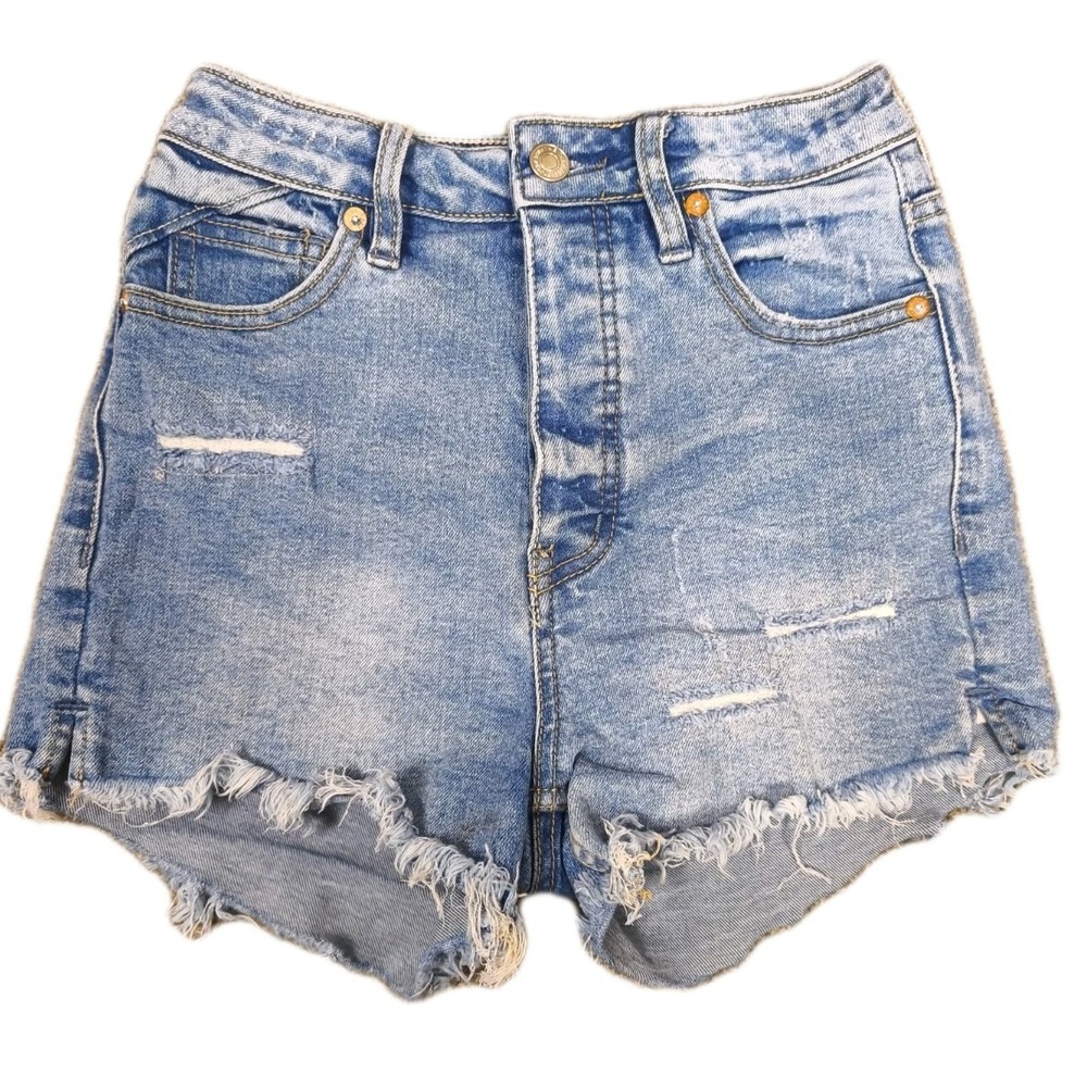 We The Free Free People Distressed Denim Shorts Light Wash High Rise Size 24